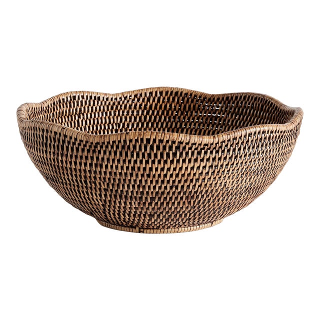 Burma Rattan Scalloped Edge Bowl For Sale