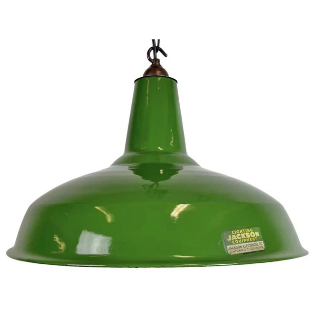 Industrial Green Enamel Factory Pendant Lamp from Jackson Electrical Co., 1960s For Sale - Image 18 of 18