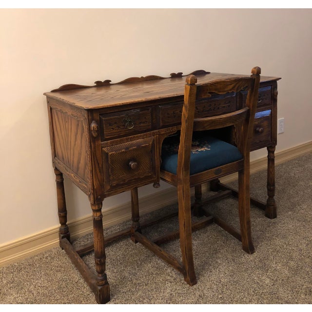 Vintage Mid Century Jamestown Lounge Co. Feudal Oak Desk Set 3 Pieces