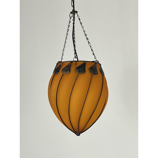 Metal Orange Murano Glass Pendant Lamps, 1980s, Set of 2 For Sale - Image 7 of 11