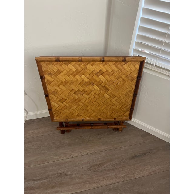 1970s Mid-Century Modern Handcrafted Rectangular Bamboo Serving Table With a Sturdy X-Base For Sale - Image 10 of 12