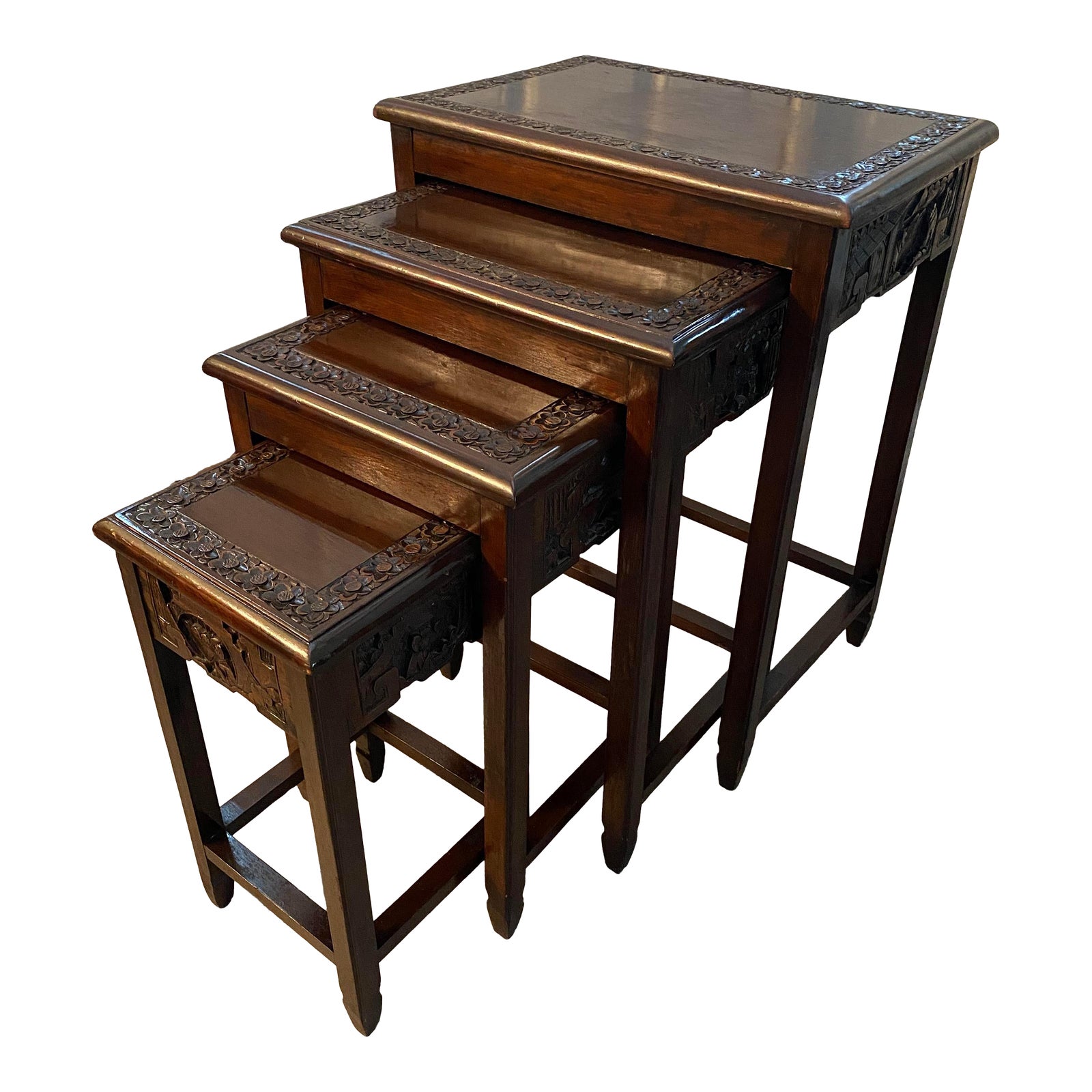 Vintage Mid Century Chinese Rosewood Nesting Tables Set of 4 Chairish