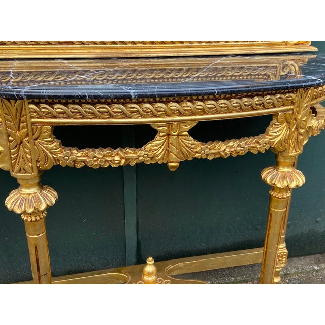 Late 20th Century French Louis XVI Black Marble Console Table & Mirror Set - 2 Pieces For Sale - Image 6 of 10