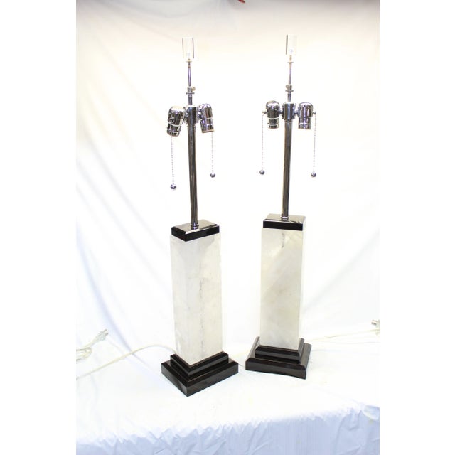 Mid-Century Modern Modern, Rock Crystal Lamps on Black Marble Base - A Pair For Sale - Image 3 of 6