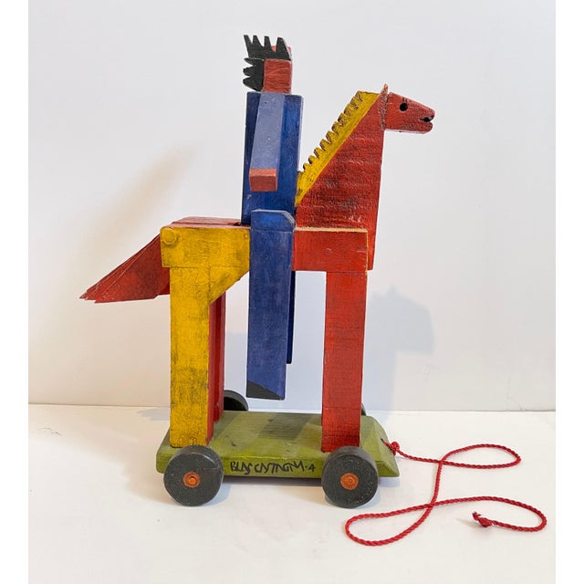 Blas Castagna, Blas Castagna Hand Painted Wooden Constructivist Sculpture Toy Horse Carved Wood For Sale - Image 10 of 10