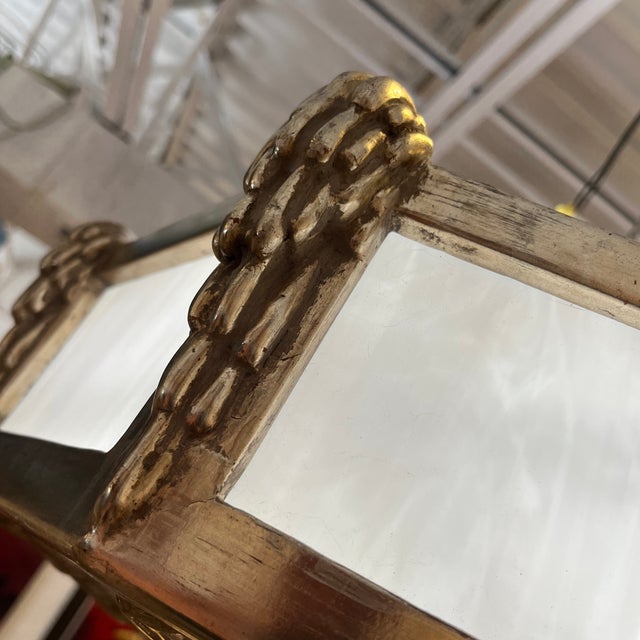 Mid 20th Century Wood Carved Hexagonal and Glass Suspended Cieling Light Chandelier For Sale - Image 11 of 12