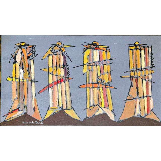 In this painting there is a carnival like feel and color scheme, with characters engaged in a humorous and festive dance...