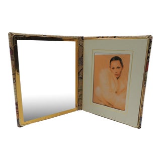 Folding Orange and Gold Woven Folding Silk Obi Picture Frame For Sale