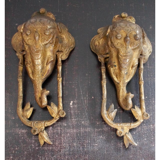 Goldenrod Antique Brass Elephant Door Knocker, 1900s, Set of 2 For Sale - Image 8 of 8