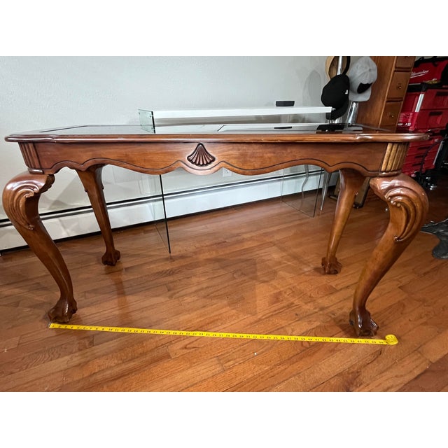 Vintage Chippendale Style Mahogany Dual Glass Top Console Sofa Table For Sale - Image 10 of 12