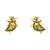 A pair of fine-quality late 20th-century 18k gold bird-shaped earrings. Adorned with round green garnets and red rubies....