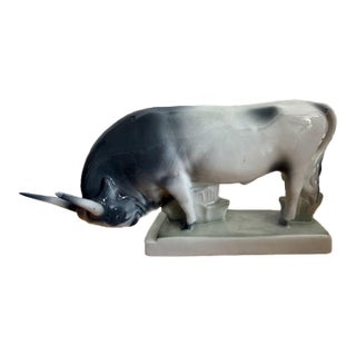 Mid-Century Zsolnay Pécs Hungarian Porcelain Charging Bull Sculpture by András Sinkó For Sale