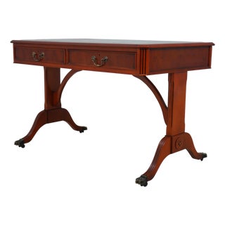 English Leather Top Yew Wood Writing Desk For Sale