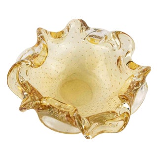 Vintage Honey Bubble Murano Glass Ashtray attributed to Barovier and Toso, 1970s For Sale