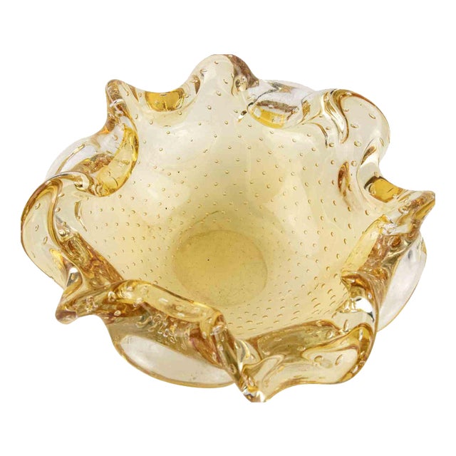 Vintage Honey Bubble Murano Glass Ashtray attributed to Barovier and Toso, 1970s For Sale