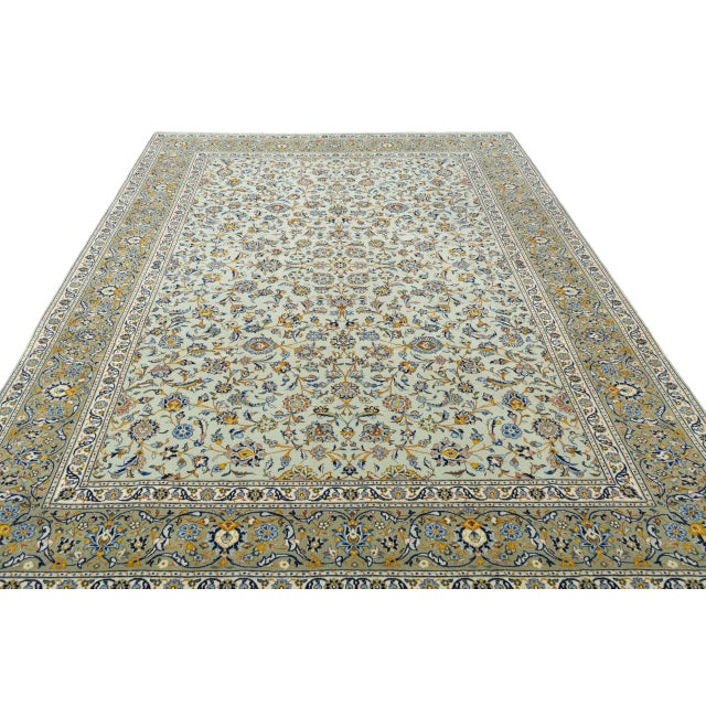 Hand-Knotted Kashan Oriental Rug in Pistachio Green with Floral Motifs For Sale - Image 4 of 13