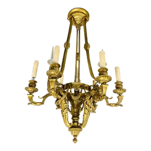 Louis XVI 19th Century Dore Bronze Chandelier, Six Light, Estate Item