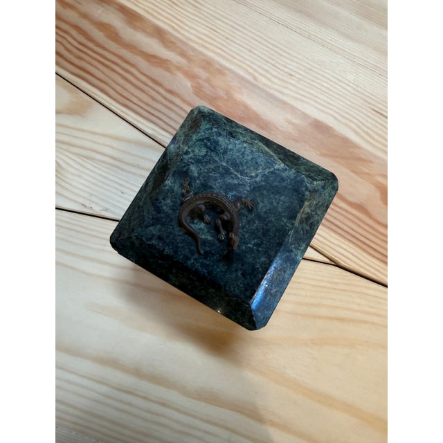 Modern Antique Green Marble Box With Bronze Accents and Animal Finial For Sale - Image 3 of 7