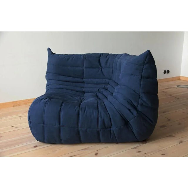 Blue Microfiber Togo Lounge Chair, Corner Chair and 2-Seat Sofa by Michel Ducaroy for Ligne Roset, Set of 3 For Sale - Image 6 of 11