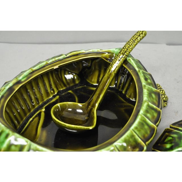 Vintage Tilso Japan Mid Century Modern Green Ceramic Figural Turtle Soup Tureen For Sale - Image 13 of 17