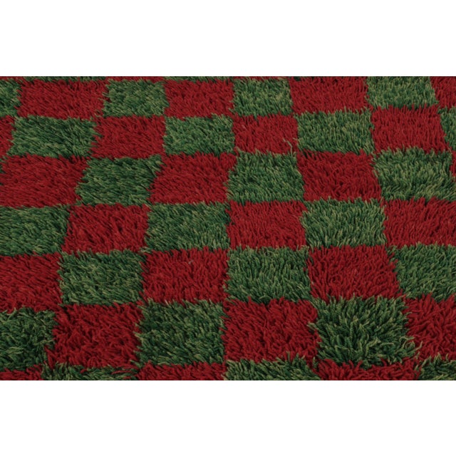 1960s Vintage Turkish Tulu Rug, Red and Green Checkered Pattern - Rug & Kilim For Sale - Image 5 of 7