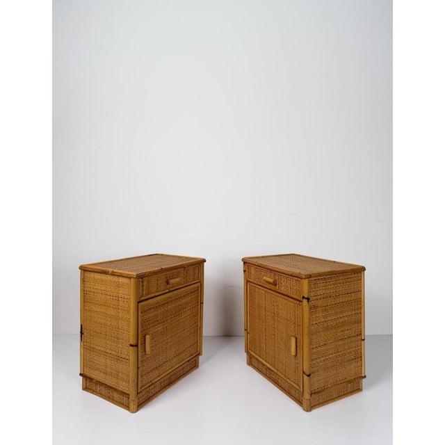 1960s Mid-Century Modern Italian Bamboo and Woven Cane Nightstands, 1960s, Set of 2 For Sale - Image 5 of 18