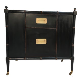 Baker Campaign Style Rolling Dry Bar Cabinet For Sale