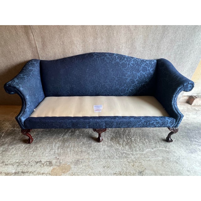 Chippendale Vintage Conover Sapphire Blue Chippendale Style Camelback Settee Sofa For Sale - Image 3 of 15