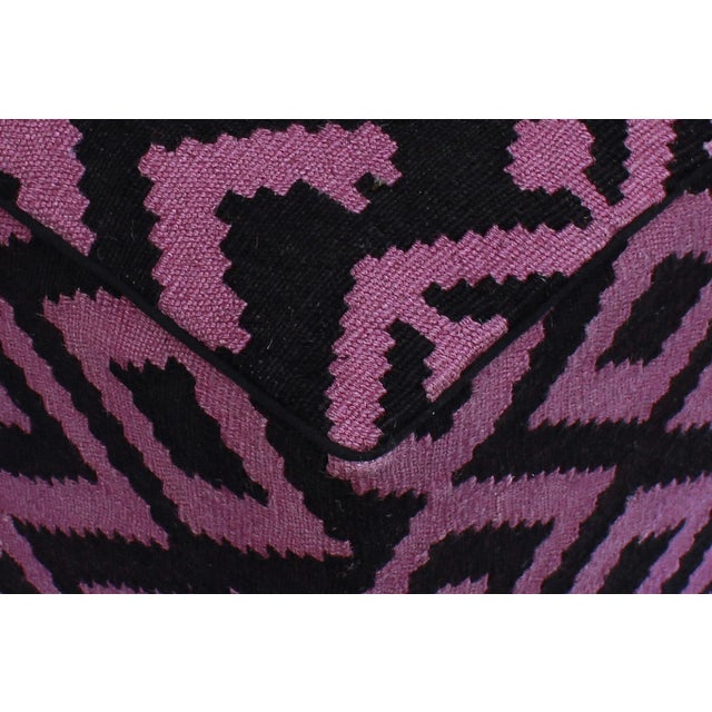 Shabby Chic Black & Purple Handmade Kilim Upholstered Ottoman For Sale In New York - Image 6 of 7