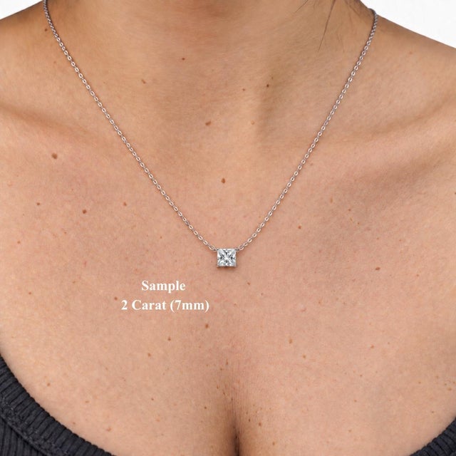 Contemporary 1-2 Carat Princess Cut Lab Diamond 14k Floating Pendant Necklace For Sale - Image 3 of 4