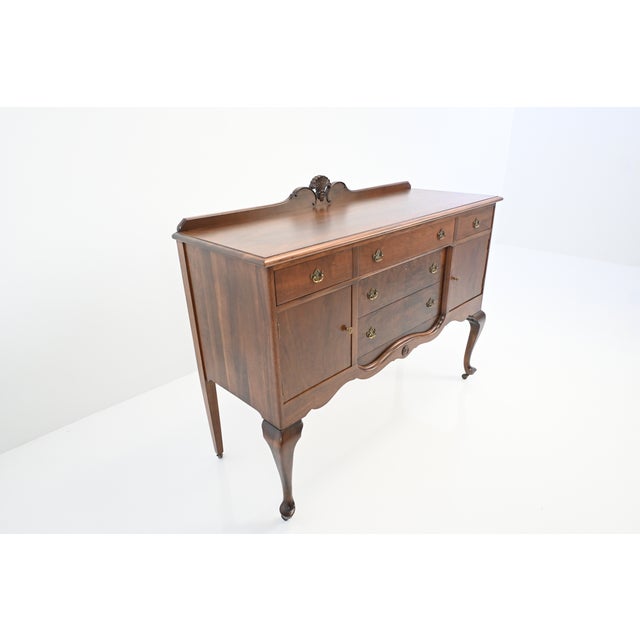 Baker Furniture Company Baker Furniture Queen Anne Revival Walnut Sideboard, Circa 1920s | Newly Refinished For Sale - Image 4 of 18