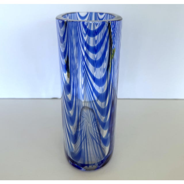 Cenedese Vintage Cenedese Murano Blue "Fenicio" Feather Glass Vase Signed For Sale - Image 4 of 9