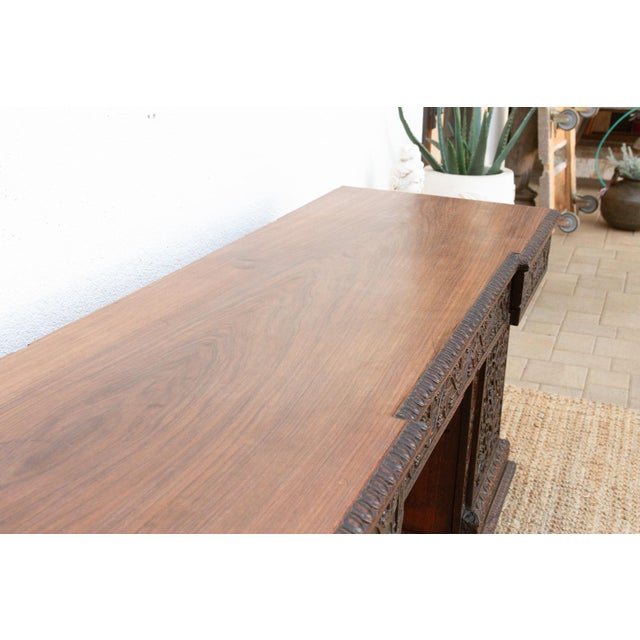 Wood Finely Carved Anglo-Indian Rosewood Pedestal Desk For Sale - Image 7 of 12