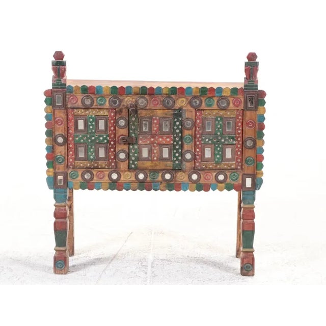 Indian Vintage Indian Painted Mirrored Damchiya Dowry Chest For Sale - Image 3 of 10