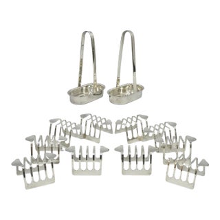 Vintage Modern Silver Plated Dinner Oil Caddy & (10) Toast Bread Racks - 12 PCS For Sale