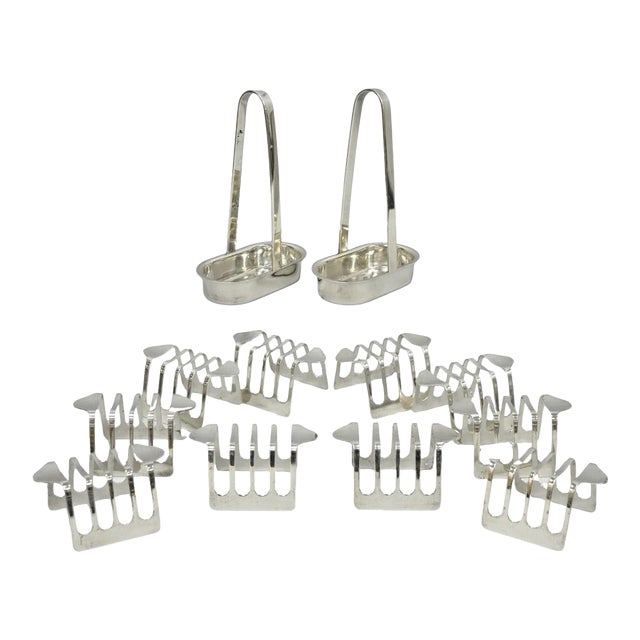 Vintage Modern Silver Plated Dinner Oil Caddy & (10) Toast Bread Racks - 12 PCS For Sale