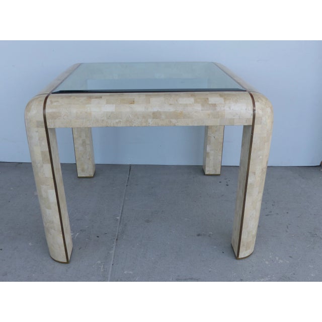 Mid-Century Modern Tessellated Stone & Brass Inlay Dining/Game Table Attrib. To Maitland Smith For Sale - Image 3 of 13