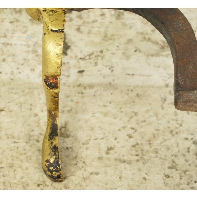 Pair of Antique Federal Brass Fireplace Andirons For Sale - Image 6 of 8