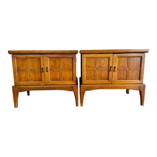 Vintage 1960s Walnut Wood Nightstands, a Pair For Sale