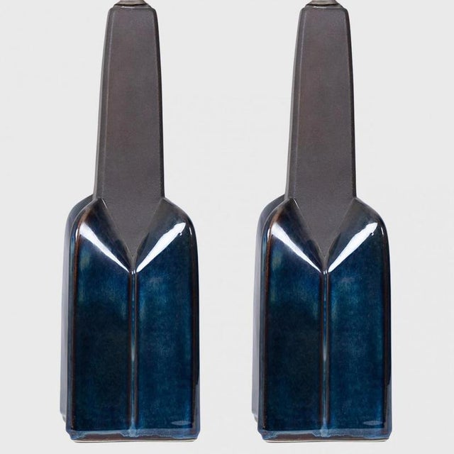 Lamps with New Silk Blue Lampshade by René Houben for Soholm, 1960s, Set of 2 For Sale - Image 4 of 8