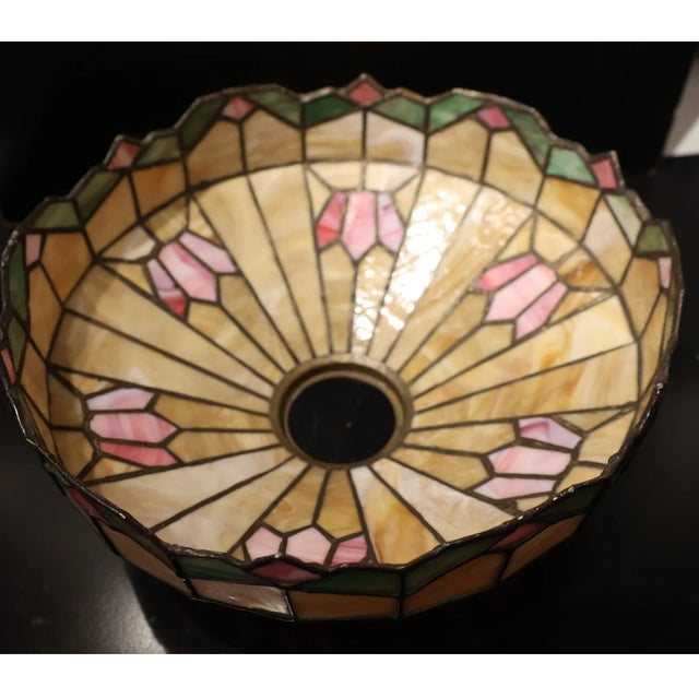Antique Arts & Crafts Leaded Glass Table Lamp With Geometric Shade For Sale In New York - Image 6 of 9
