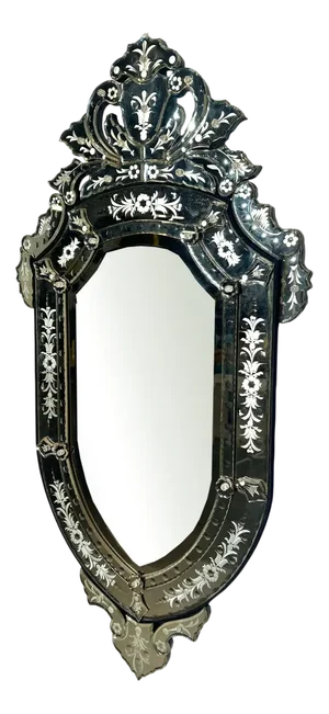 Venetian Etched Mirror with Ornate Crest