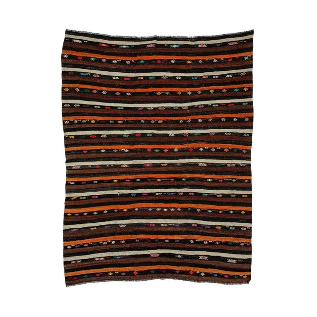 Textile Striped Vintage Goat Hair Kilim Rug- 7′8″ × 10′2″ For Sale - Image 7 of 7