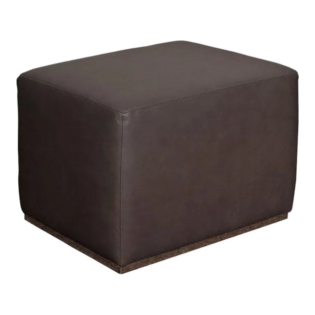 Restoration Hardware Rex Rectangular Leather Ottoman with Metal Base For Sale