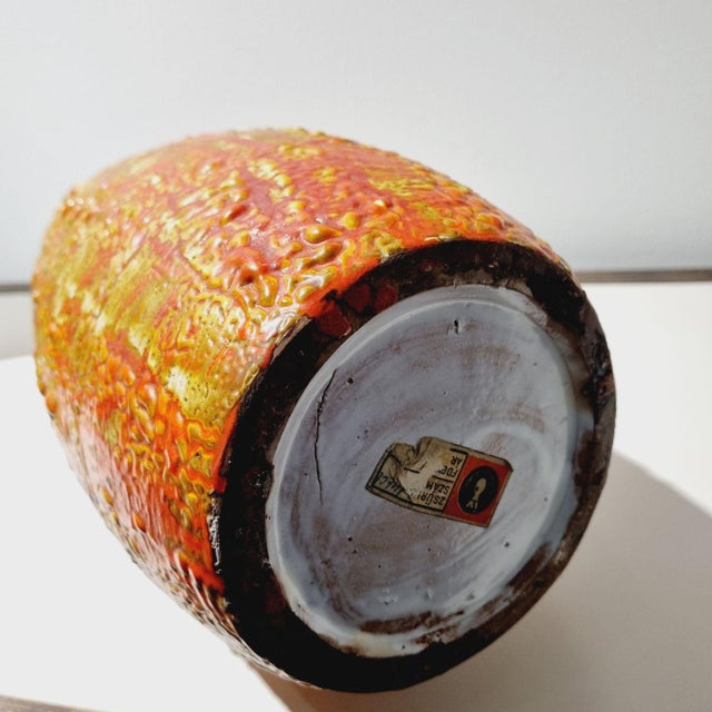 Large Vintage Ceramic Floor Vase in Yellow and Orange, 1970s For Sale - Image 9 of 10