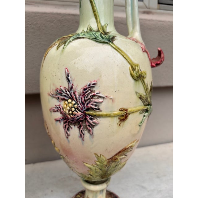 Late 19th Century Large 19th Century Pair of Ewers Thistles Vases Delphin Massier For Sale - Image 5 of 9