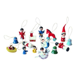 Traditional Handmade Wooden German Christmas Ornaments - Set of 15 - Vintage From the 70 For Sale