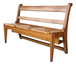 1940s Dutch Oak Hall Bench With Handwoven Rush Seat, Pair Available