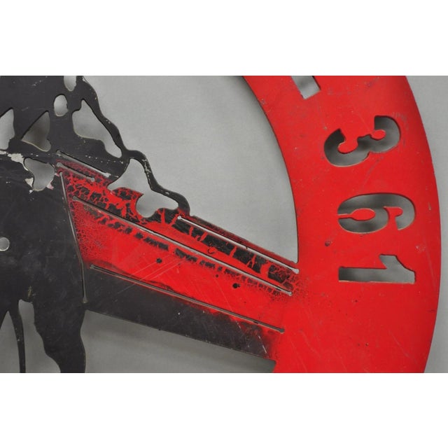 Red Iron Workers 361 Brooklyn & Long Island Hanging Wall Steel Black Metal Plaque For Sale - Image 8 of 12