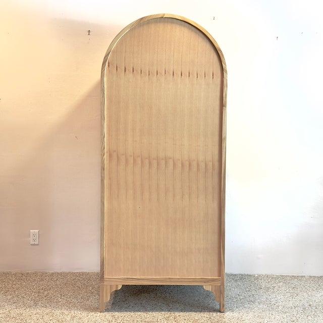 Boho-Chic Arched Natural Rattan & Solid Wood Double-Door Wardrobe Armoire For Sale - Image 18 of 18